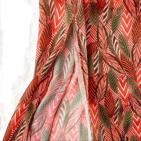 Charming Charlie Cold Shoulder Coral and Brown Retro Leaves Maxi Dress - Picture 8 of 15